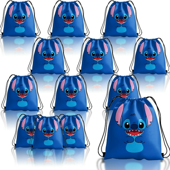 12 Pieces Stitch Candy Drawstring Bag Drawstring Goodie Favor Bags for Kids Birthday Party Decorations(10.6 x 13.3 Inch)