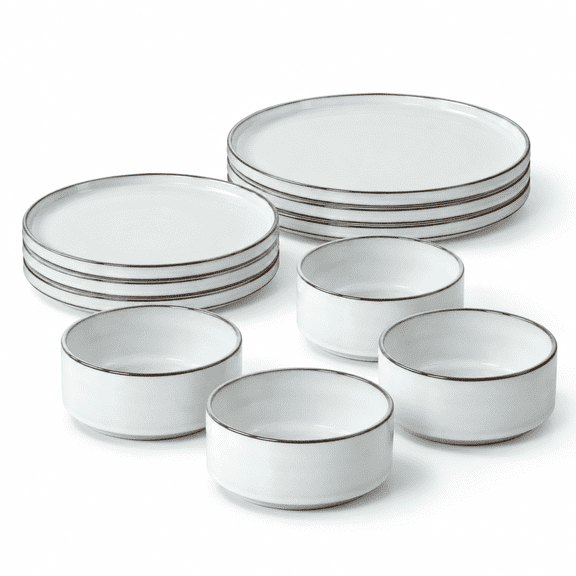 12 Pieces Stoneware Dinnerware Set For 4 Ceramic Dinner Dishware Sets Home Kitchen Plates And With Rustic Terracotta Bottom Dishw