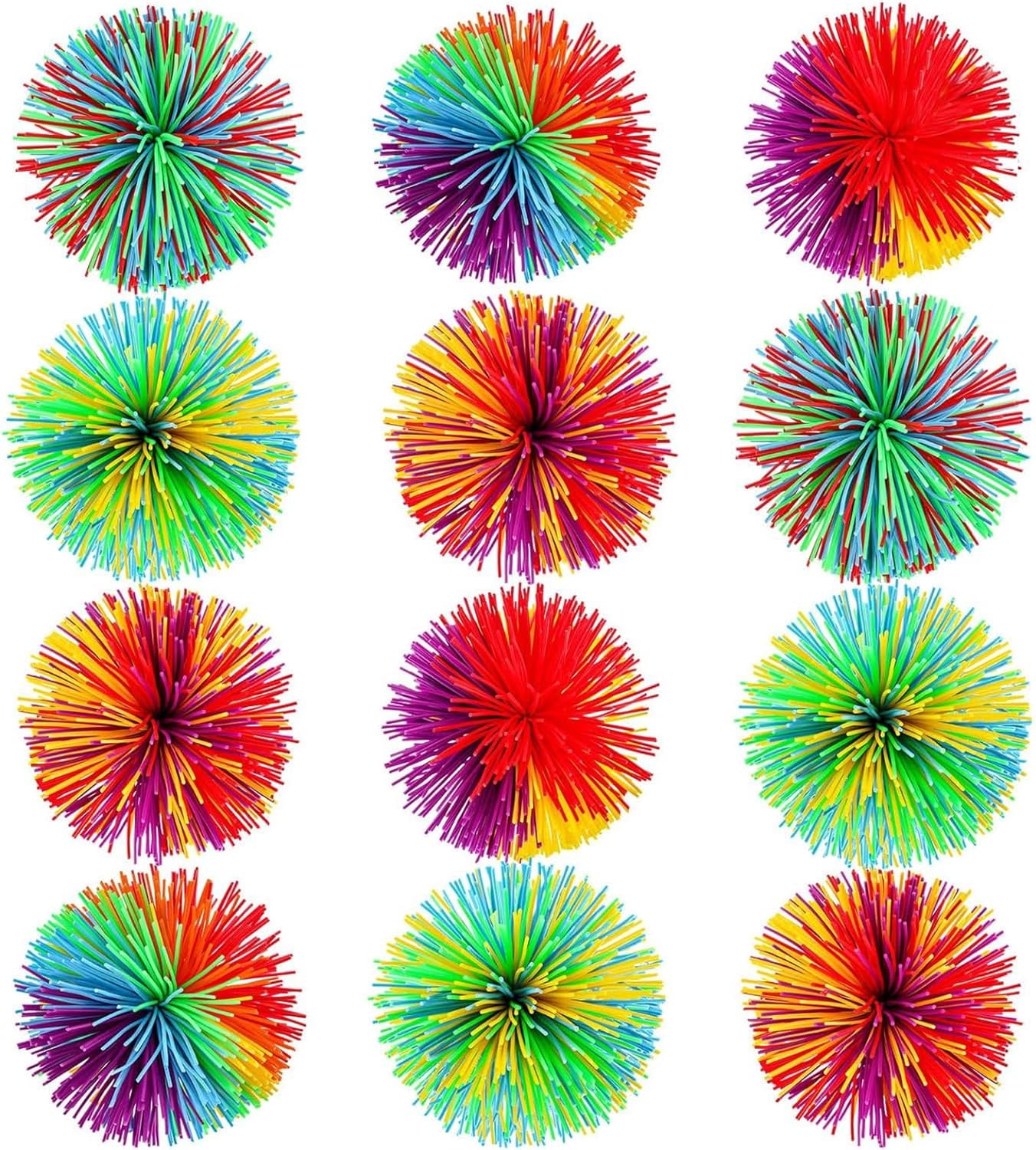 12 Pieces Stringy Balls Sensory Stringy Ball End of Year Gifts Soft Rainbow Pom Bouncy Stress Bags Basket Stuffers Fillers Party Favors Birthday Gifts, Multicolor (2.75 Inch)