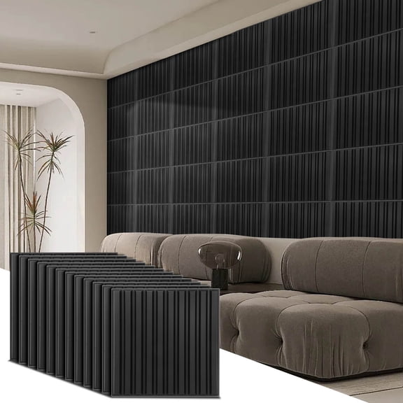 12 Pieces Strip 3D Wall Panels, PVC Decorative Fluted Textured Wall Paneling, Cuttable and Waterproof, Suitable for Indoor Wall Decoration:Living Room Bedroom TV Backdrop Office with Tape