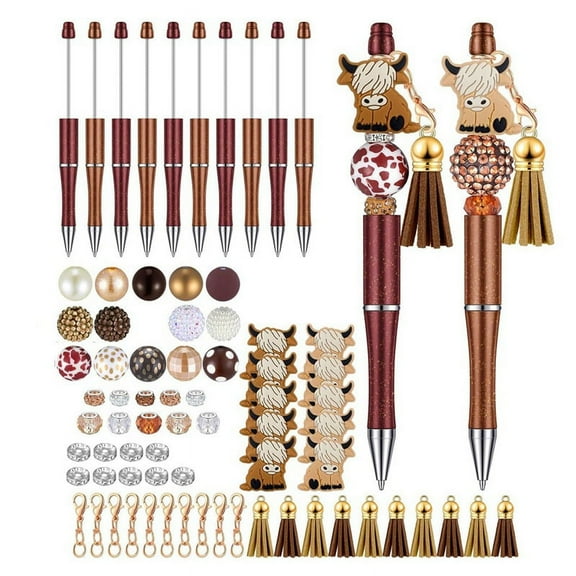 12 Pieces Style Beadable Pens Bulk Bead with 50 Pcs Assorted Colors Beads Pen DIY Making Kit