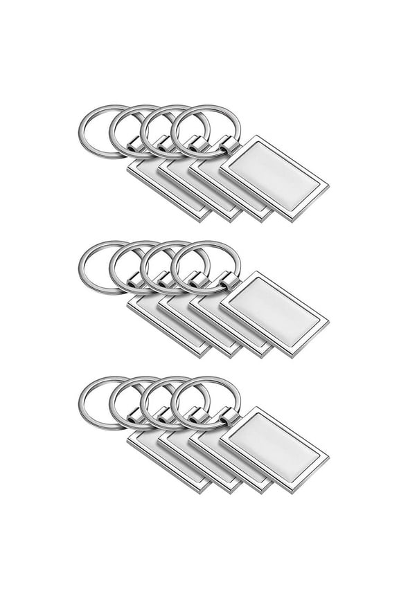 12 Pieces Sublimation Blank Keychain Rectangle Metal Heat Transfer Key Rings for DIY Crafts Supplies