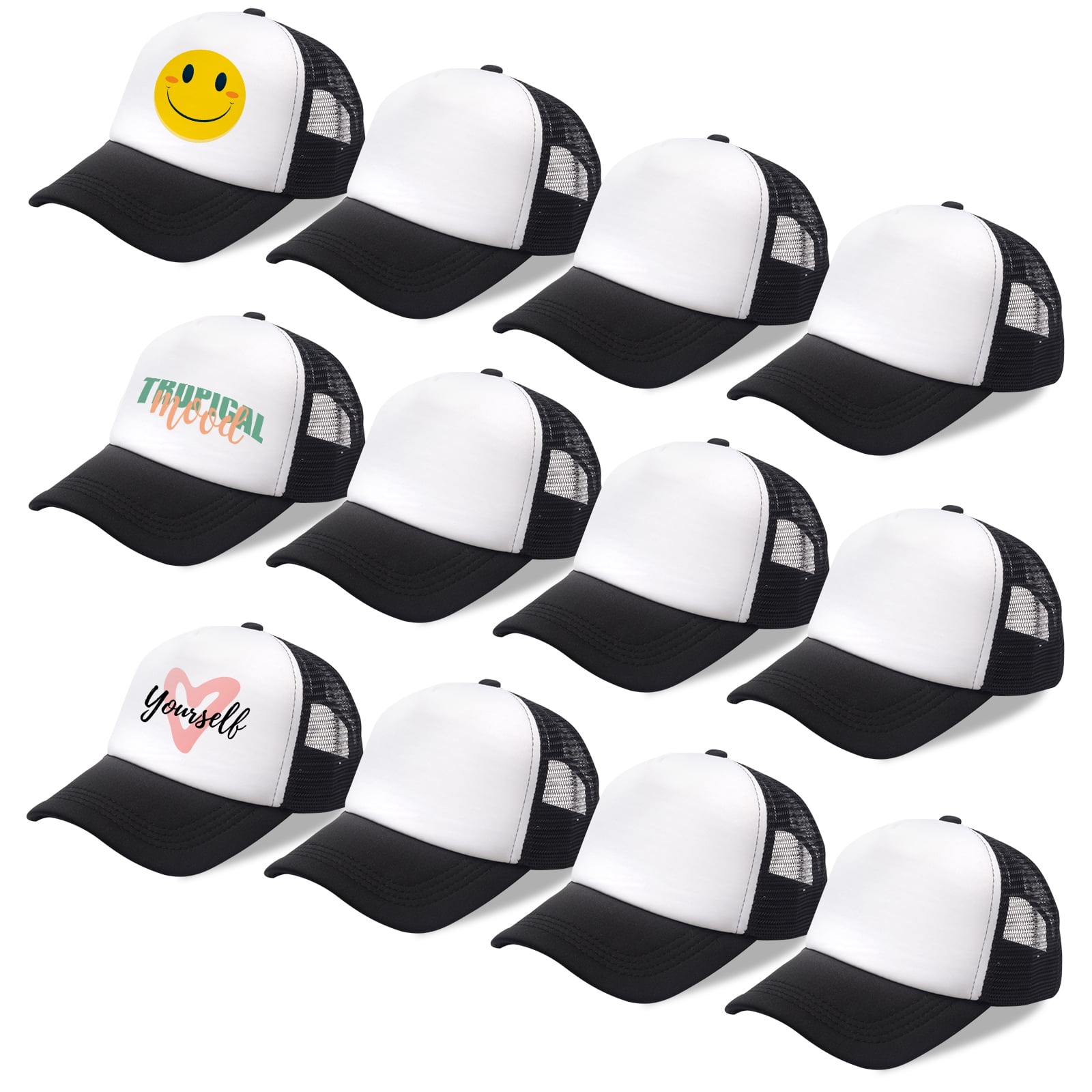 12 Pieces Sublimation Trucker Hats Blank Mesh Hat Adjustable Plain ...