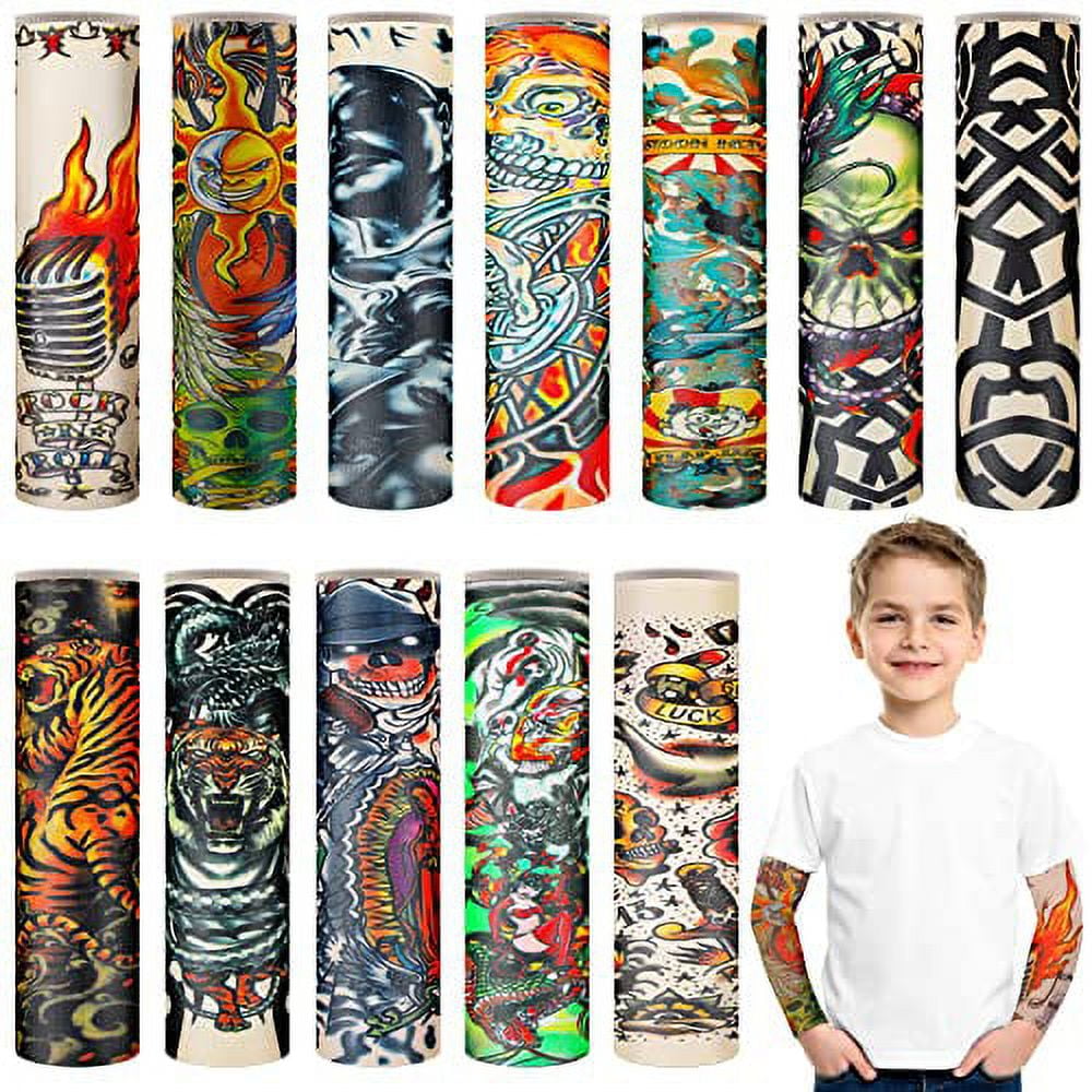 12 Pieces Tattoo Arm Sleeves for Kids Temporary Kids Tattoo Sleeve UV