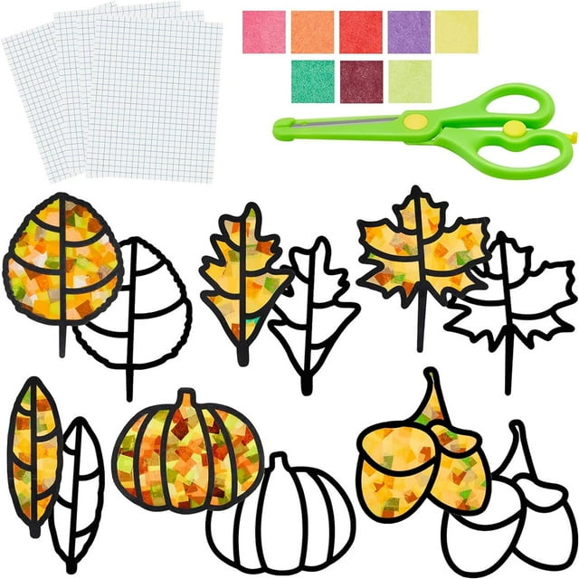 12 Pieces Thanksgiving Fall Leaf Craft Suncatchers Kit Tissue Arts