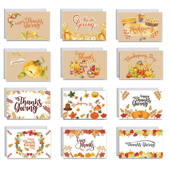 12 Pieces Thanksgiving Greeting Cards with Envelopes Stickers Assorted Style Thanksgiving Cards Pumpkin Greeting Card 12 Design Thanksgiving Note Cards for Invitation Present