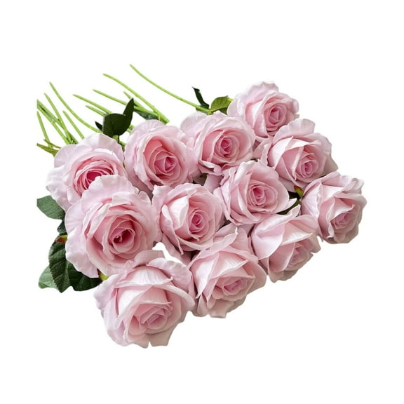 12 Pieces True Silk Artificial Roses Bouquets, Crafted With True Silk Material For Lifelike Petal Details And Faux Green Leaves, Designed For Home Decoration, Wedding