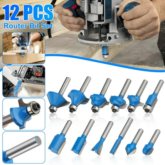 12 Pieces Tungsten Carbide Router Bits Router Bit Set 1/4” Shank for Woodworking