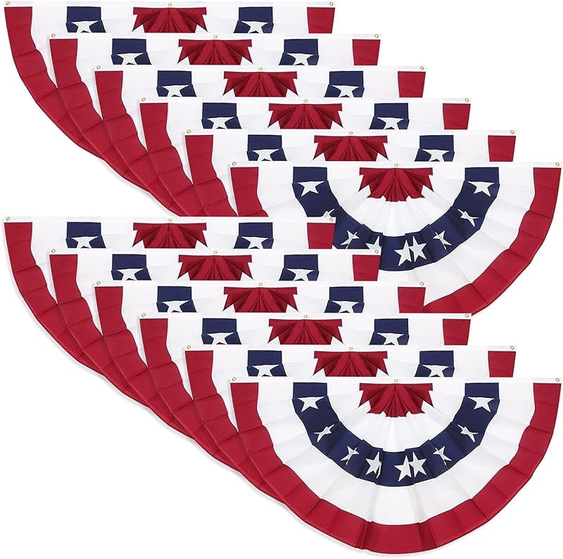 American Pleated Fan Flag, 3 x 1.5 Ft USA Patriotic Half Fan Bunting, Indoor Outdoor 4th of July Memorial Day 250th Anniversary Decorations (12 Pcs)