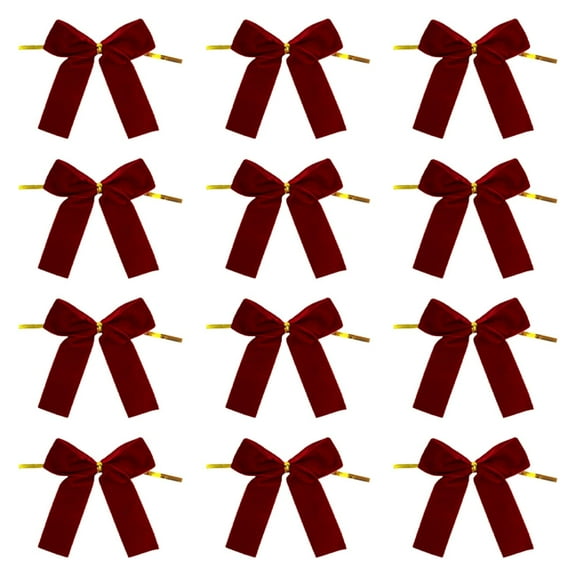 12 Pieces Velvet Bows Christmas Tree Topper Wine Red Color for Xmas Wedding Party and Farmhouse Home Decor