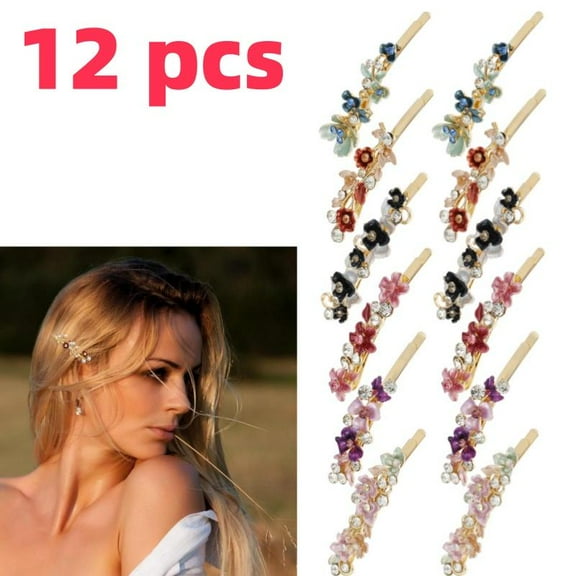12 Pieces Vintage Flower Hair Pins - 6color, 2.36in Women Barrette Metal Bobby Pins, Decorative Gold Tone Hairpins, Colorful Floral Design Hair Clips, Decorative Accessories For Women Girls