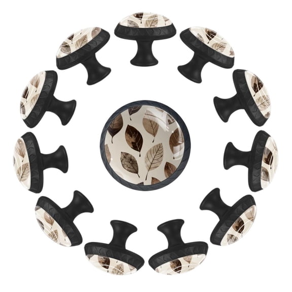 12 Pieces Vintage Leaves Glass Knobs for Dresser Drawers, 1.37 x 1.10 IN Round Kitchen Cabinet Pulls For Home Office Nursery Kids Room