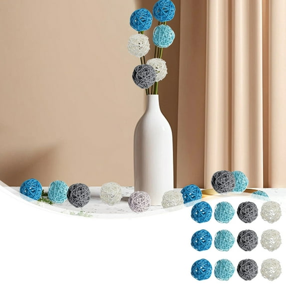 12 Pieces Wicker Rattan Balls Decorative Orbs Vase Fillers, 4 Colors Rattan Wicker Balls Vase Fillers for Craft, Party, Valentine's Day, Wedding Table Decoration, Aromatherapy Accessories, 1.6 Inch