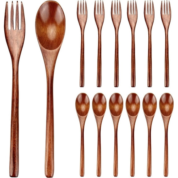 12 Pieces Wooden Forks and Spoons for Eating Utensil Set Lunch Wooden Cutlery Japanese Silverware Sets Flatware Reusable Bamboo Small Utensils Korean Mini Wooden Spoon Fork Set