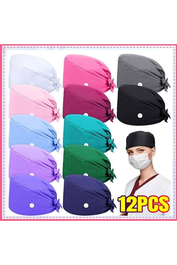 12 Pieces Working Caps Gourd-Shaped Tie Back Hats with Button Adjustable Unisex Hats with Sweatband, 12 Colors