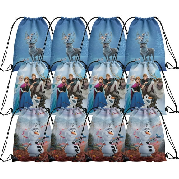 12 Pieces snowflake Candy Drawstring Bag Winter Princess Drawstring Goodie Favor Bags for Kids Birthday Party Decorations(10.6 x 13.3 Inch)