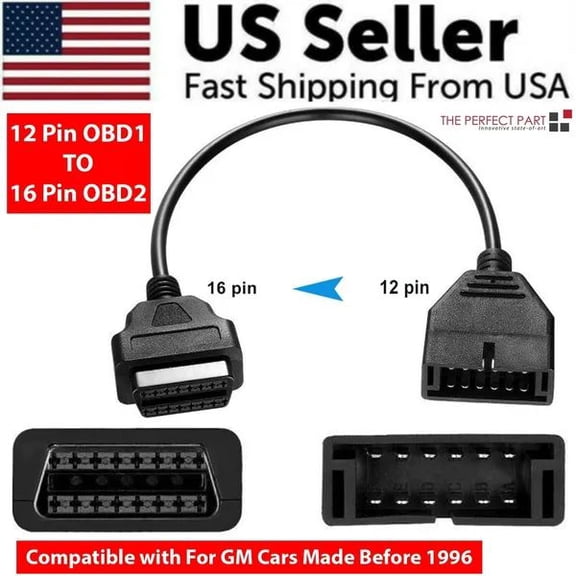 12 Pin OBD1 to 16 Pin OBD2 Adapter Cable, OBD1 Scanner Conversion Connector for GM Vehicles, Diagnostic Tool Adapter Cable for Automotive Code Readers, Engine Fault Code Scanner & Vehicle Diagnostics