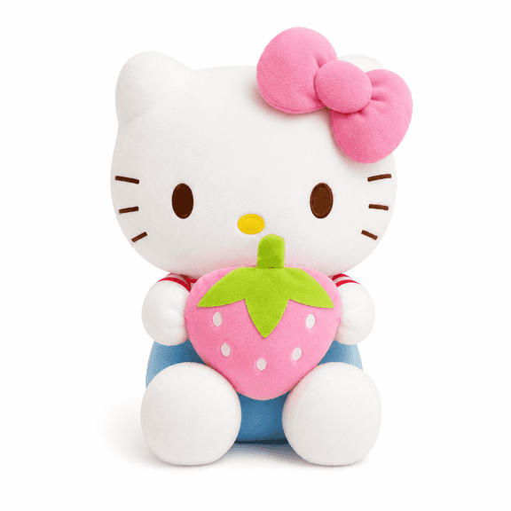 Pink Cat Plush Toy - 12" Kawaii Stuffed Animal with Strawberry, Soft Plush Doll Gift for Kids and Room Decor