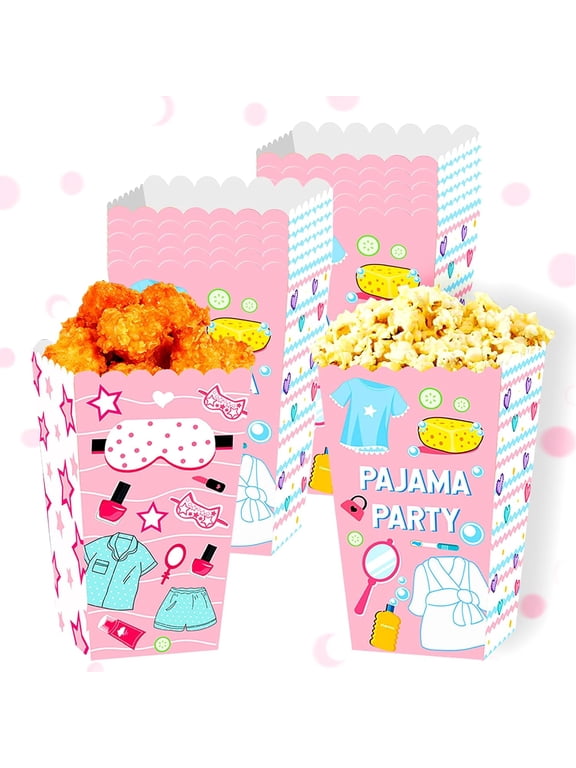 12 Pink Pajama Party Food Boxes Popcorn Snack Boxes Wave Pattern Party Decoration Set