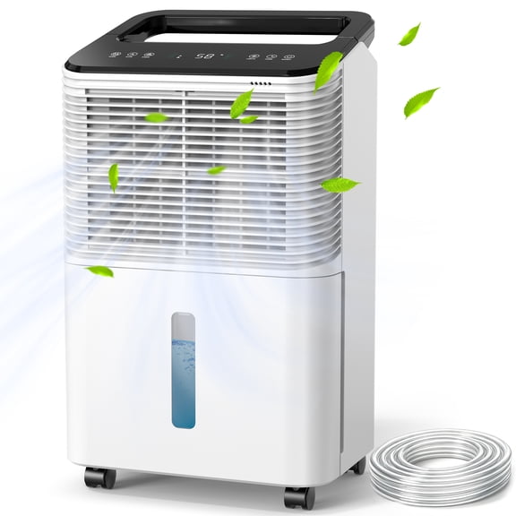 KLOUDIC 12 Pints (DOE) Dehumidifier for Basements, Home Large Rooms, Bathrooms, MAX 50 Pints/Day, Auto Mode with Drain Hose, Smart Humidity Control, 2.5L Water Tank, Covers Up to 2000 Sq.ft