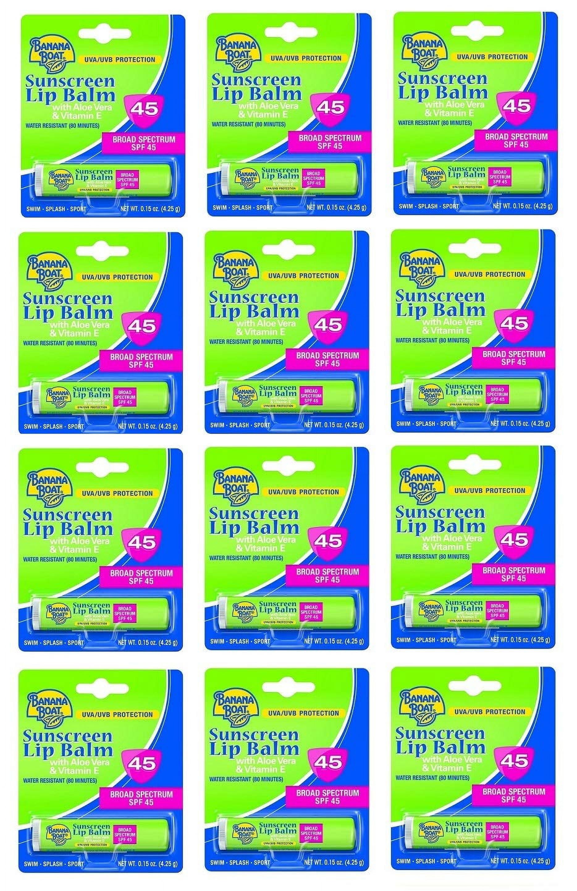 12 Pack! Banana Boat Aloe Vera with Vitamin E Sunscreen Lip Balm, SPF 45 - .15oz Ea