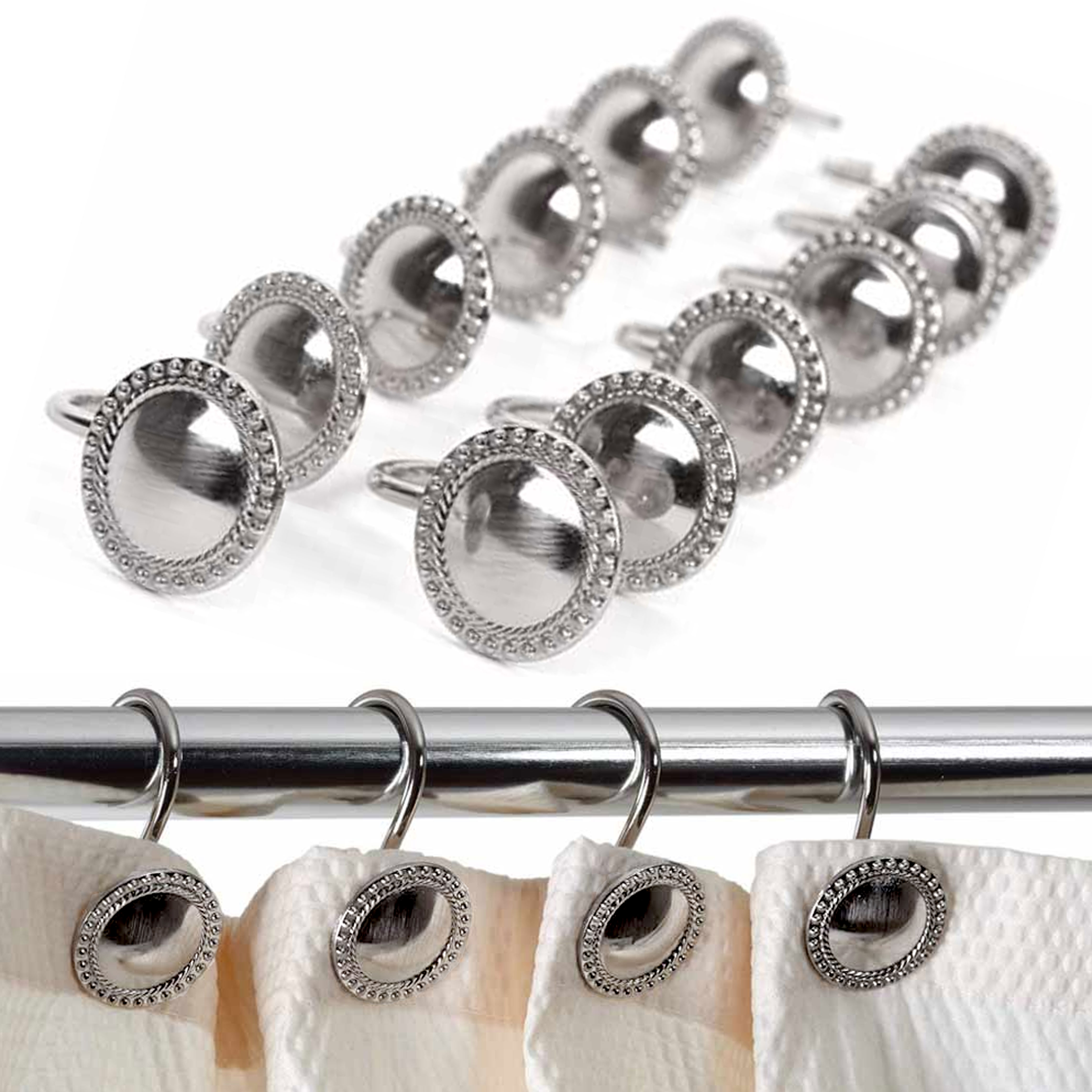 12 Pk Decorative Metal Shower Hooks Heavy Duty Rod Curtain Rings