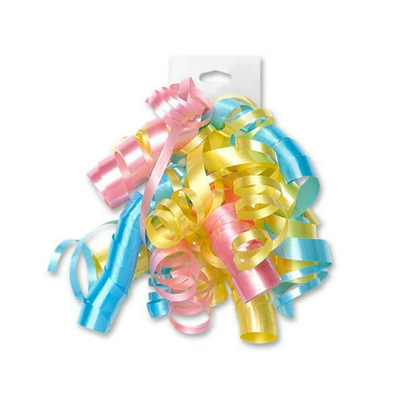 12 Pk, Pastel Yellow, Pink & Blue Self Adhesive Curly Gift Bows for Holiday, Christmas, Party Favor, Birthday, Seasonal Event and Celebration, Made in USA