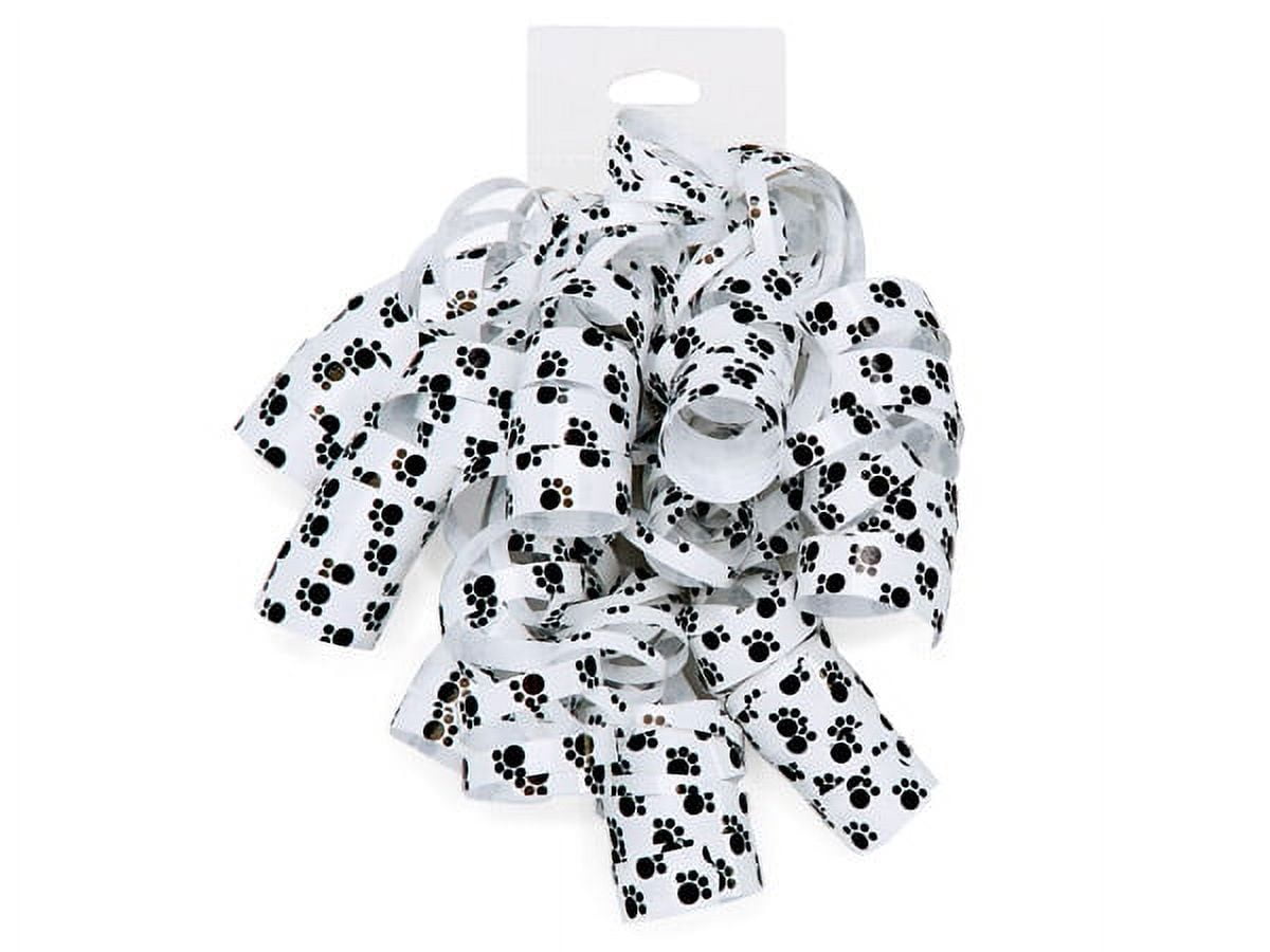 12 Pk, Paw Print, Black & White Self Adhesive Curly Gift Bows for Holiday, Christmas, Party Favor, Birthday, Seasonal Event and Celebration, Made in USA