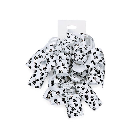 12 Pk, Paw Print, Black & White Self Adhesive Curly Gift Bows for Holiday, Christmas, Party Favor, Birthday, Seasonal Event and Celebration, Made in USA
