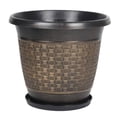thumbnail image 1 of 12" Planter Pot with Saucer, Thickened Plastic Anti-Aging Flower Pot with Drainage Holes, Woven Texture, Plant Pot for Indoor And Outdoor Plants, Balcony, Garden,Golden,B, 1 of 7