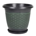thumbnail image 1 of 12" Planter Pot with Saucer, Thickened Plastic Anti-Aging Flower Pot with Drainage Holes, Woven Texture, Plant Pot for Indoor And Outdoor Plants, Balcony, Garden, 1 of 8