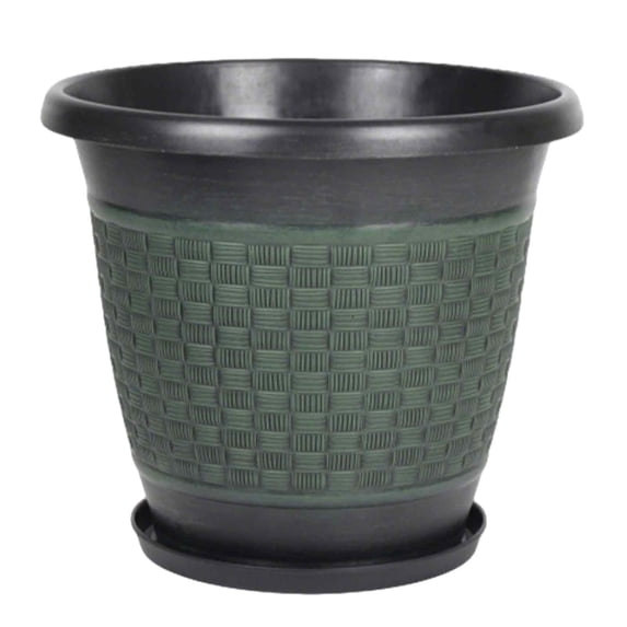 12" Planter Pot with Saucer, Thickened Plastic Anti-Aging Flower Pot with Drainage Holes, Woven Texture, Plant Pot for Indoor And Outdoor Plants, Balcony, Garden