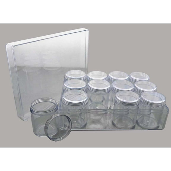 12 Plastic Clear Jars in Box- Screw-on Lids (Hawk: TJ-48846)