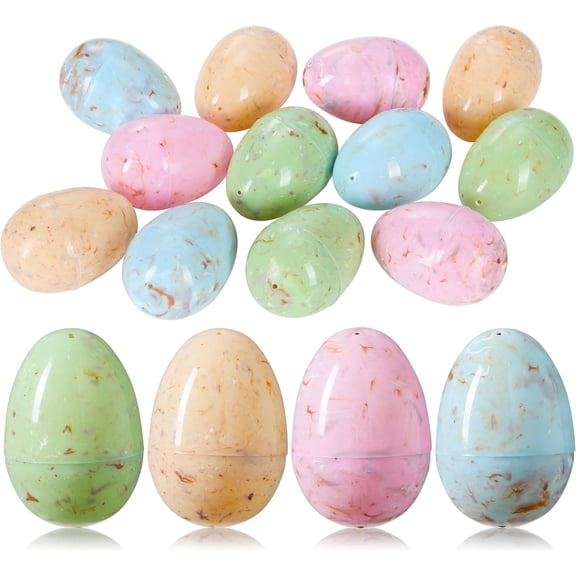 12 Plastic Fillable Easter Eggs 3.15 Inch Marble Printed Multicolor For Easter Egg Hunt Basket Stuffers Candy Treats Classroom Prizes Party Favors Holiday Supplies