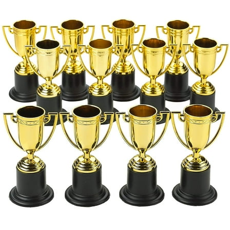 12 Plastic Golden Cup Trophies 4 Inch - School Sports Office Carnival Victors - Achievement Prize Award