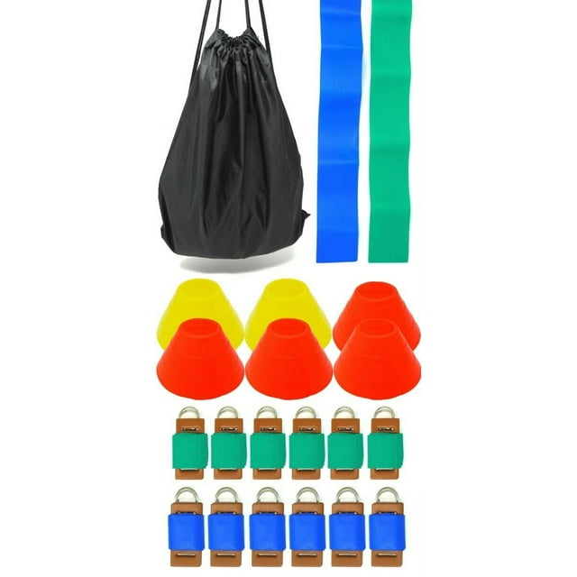 12 Player Flag Football Set 24 Flags 12 Blue Green 60? belt 6 Cones Travel Bag