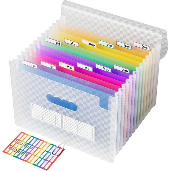 12-Pocket Accordion File Organizer, Expandable File Folder with Colorful A-Z Tabs, Portable Bill & Receipt Organizer, Desktop Letter/A4 Document Storage for Home & Office-Blue