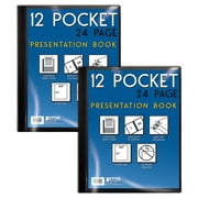 12 Pocket Bound Presentation Book, Black, Clear View Front Cover, 24 Sheet Protector Pages, 8.5" x 11" Sheets, by Better Office Products, Art Portfolio, Durable Poly Covers, Letter Size 2 Pack