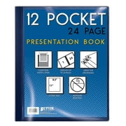 12 Pocket Bound Presentation Book, Blue with Clear View Front Cover, 24 Sheet Protector Pages, 8.5" x 11" Sheets, by Better Office Products, Art Portfolio, Durable Poly Covers, Letter Size, Blue