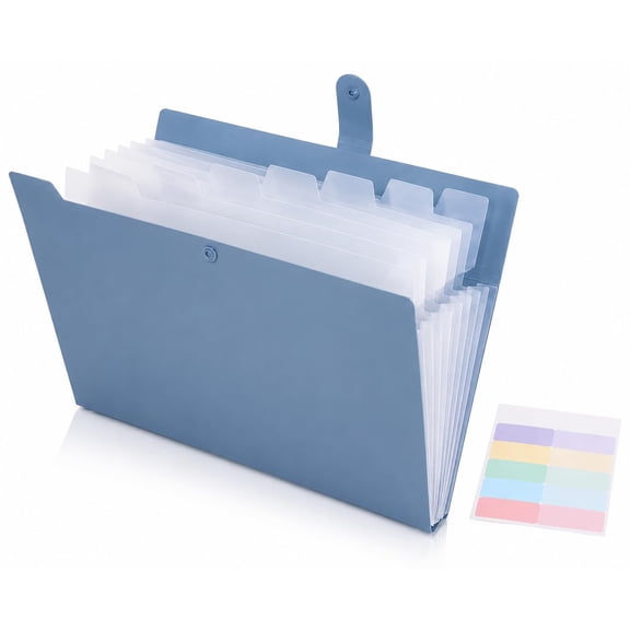 12 Pocket Expanding File Folder, A4 Letter Size Accordion Document Organizer with Snap Closure, Labeled Tabs & Customizable Color-Coding Stickers, Home Office School -Macaron Blue