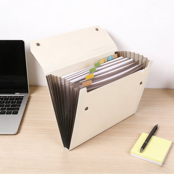 12 Pocket Expanding File Folder, Plastic Waterproof Accordion File Organizer with Snap Closure, Large Capacity A4 Letter Document Holder for Office Home, Beige