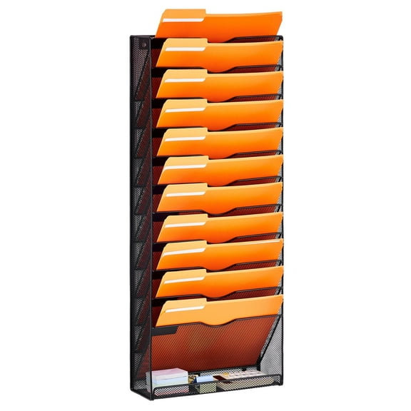 12 Pocket Mesh Wall File Holder Metal Wall Mounted Organizer with Nametag Label for Office Home School Storage