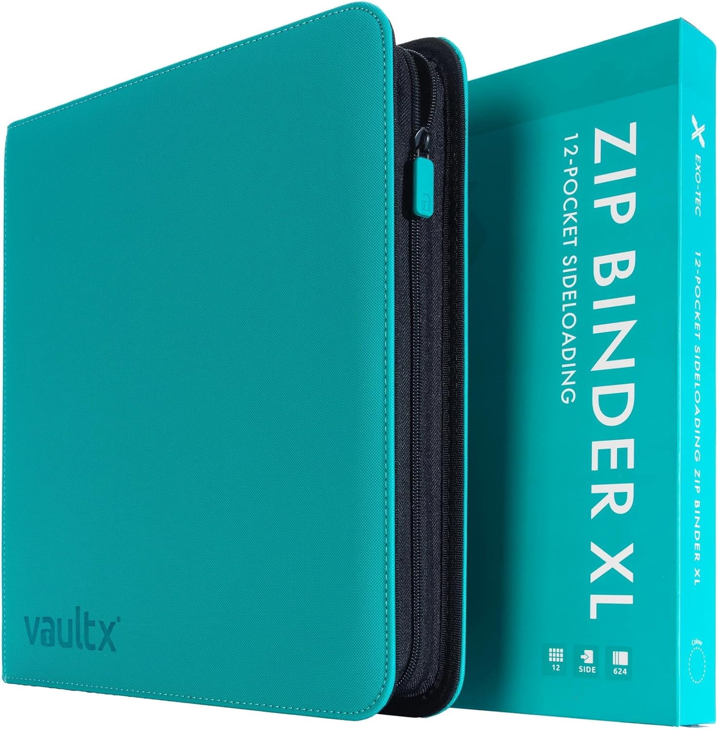 12 Pocket Trading Card Zip Binder, 480 Cards,  Exo-Tec Album Material, 20 Side-Loading Pages, Folder, Sports, TCG (Black)