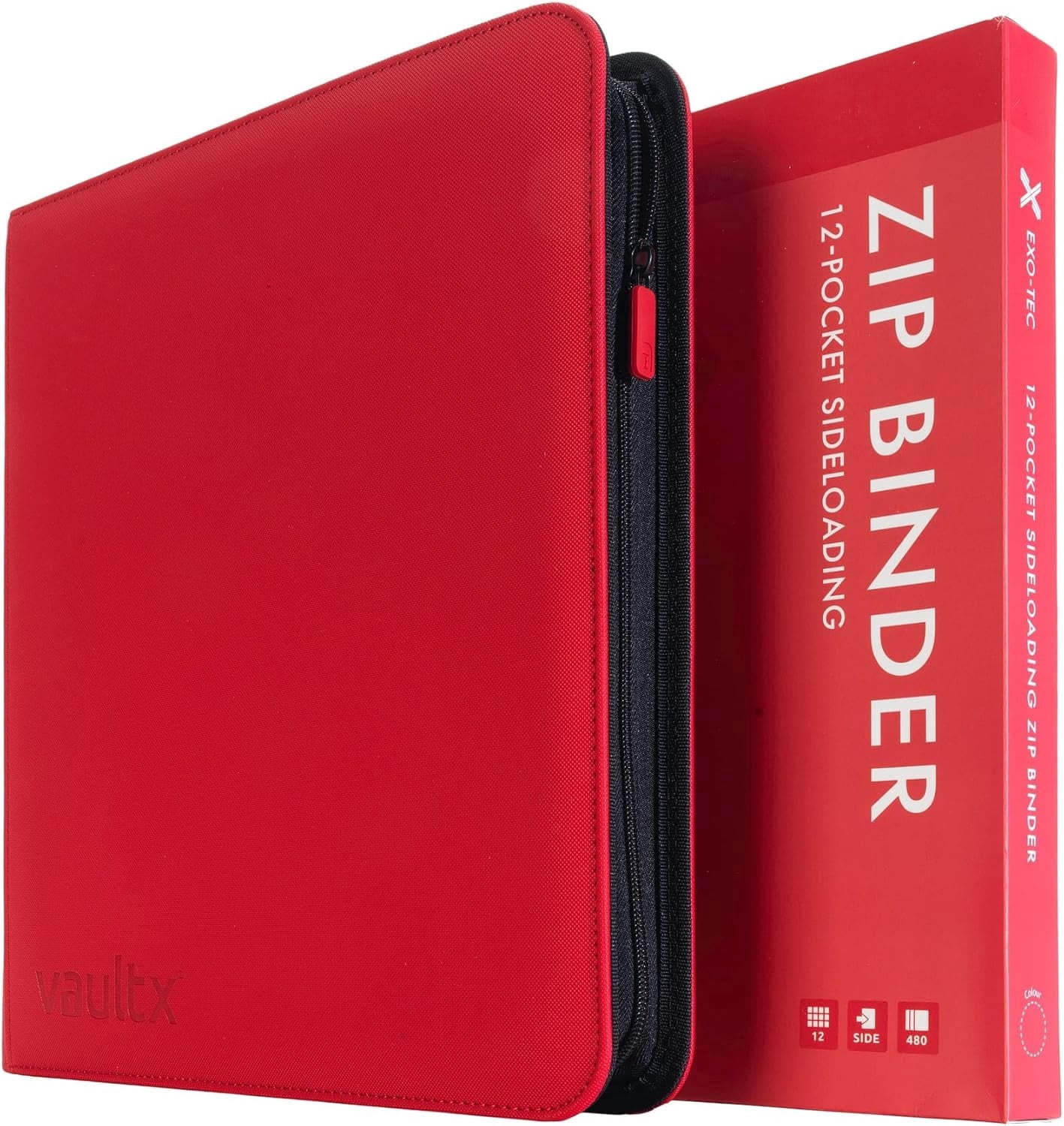 12 Pocket Trading Card Zip Binder, 480 Cards,  Exo-Tec Album Material, 20 Side-Loading Pages, Folder, Sports, TCG (Black)