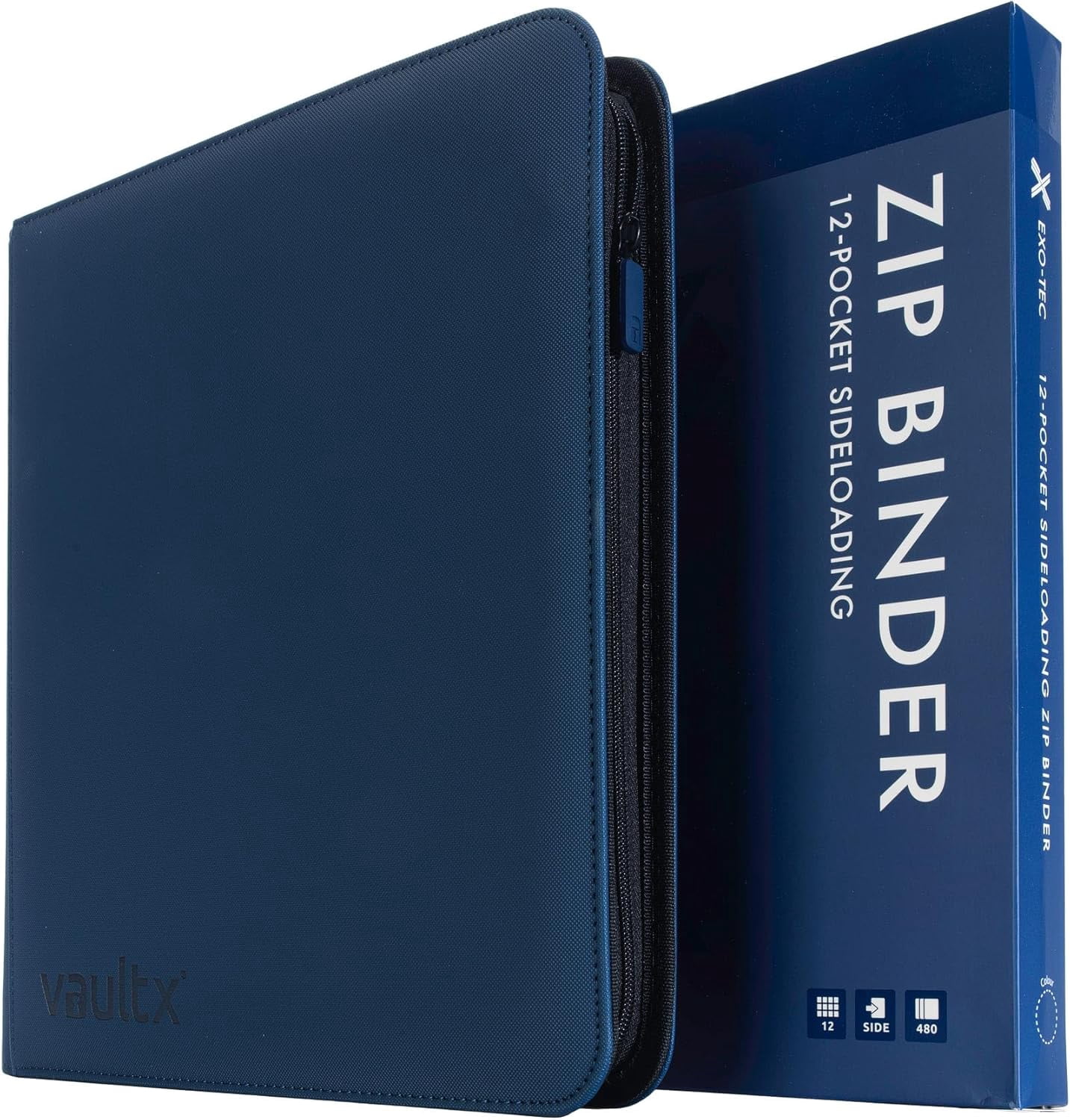 12 Pocket Trading Card Zip Binder, 480 Cards,  Exo-Tec Album Material, 20 Side-Loading Pages, Folder, Sports, TCG (Black)