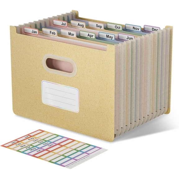 12 Pockets Accordion File Organizer, Upright & Open Top | Wheat Straw, , Monthly Bill Receipt Organizer, Letter/A4 Size for School Office - Wheat Yellow