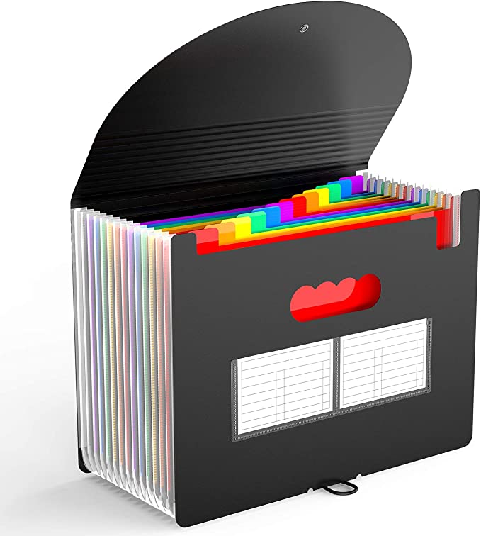 12 Pockets Expanding File Folder with Blank Labels,According File