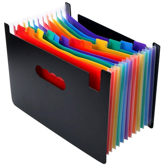 12 Pockets Expanding Files Folder A4 Size, Expandable File Organizer Large Capacity Desktop Accordion Folder Document Paper Data Organizer Folder for Bills, Taxes, Receipts, 1Pc(Black,12x10")