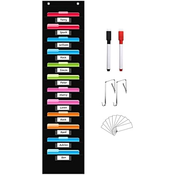 12 Pockets File Storage Pocket Chart with 12 Nametag Pockets,Hanging Wall File Organizer for Classroom and Office, Organize Your Assignments, Files, Scrapbooks, Paper (Black)