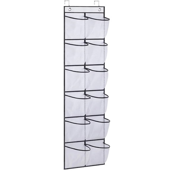 12 Pockets Over the Door Shoe Organizer Large Mesh Pockets With 2 Hooks Transparent Fabric Shoe Rack Storage Bag For Bedroom